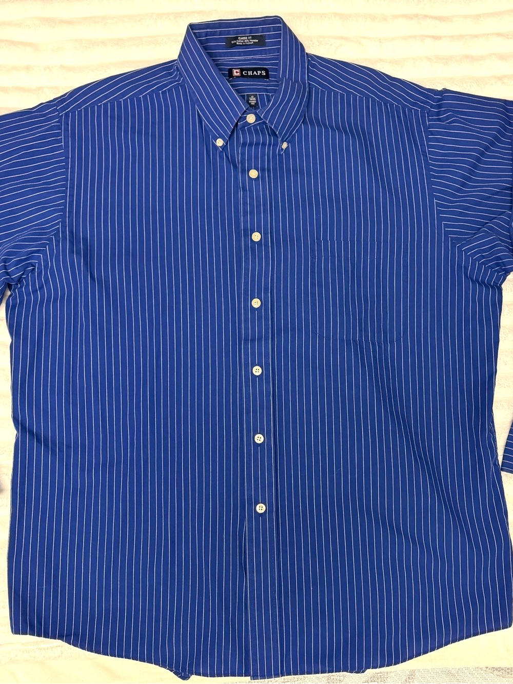 Chaps Royal Blue Pinstripe Button-Down Shirt Size 17 34/35